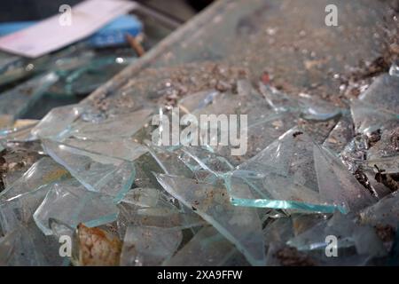 Glass shards broken in a container Stock Photo