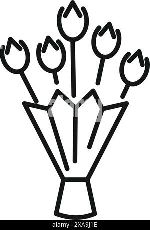 Five blooming tulips are gathered together in a simple vase, creating a charming and minimalist illustration Stock Vector