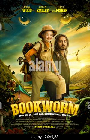 Bookworm (2024) directed by Ant Timpson and starring Elijah Wood, Michael Smiley and Nell Fisher. 11 year old Mildred's world is turned upside-down when her estranged father, the washed-up magician Strawn Wise comes to look after her and agrees to take her camping to find a mythological beast known as the Canterbury Panther. Publicity poster ***EDITORIAL USE ONLY***. Credit: BFA / Canterbury Panther Limited Stock Photo