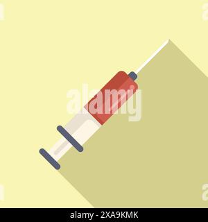 Medical syringe injection tool for healthcare workers in hospitals and clinics for administering vaccines and medicine to prevent and cure diseases. With a flat style vector illustration on a red Stock Vector