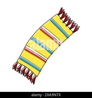 Colorful Doodle Beach Towel Illustration. Colorful summer Vector Linear Icon Isolated on White background. Stripped Summer Vacation Accessory for Sunb Stock Vector