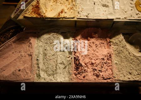 The Assortment of different kinds of spices on sale in a market in Istanbul Stock Photo