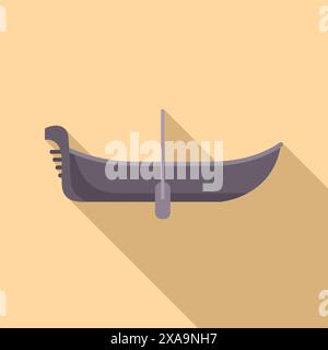 Simple, elegant vector illustration of a venetian gondola, casting a long shadow Stock Vector