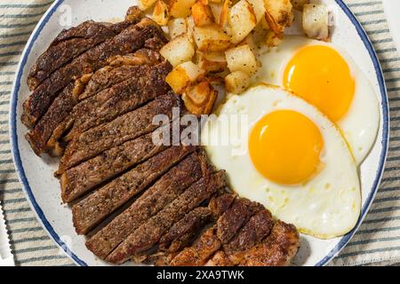 Healthy Breakfast Steak and Eggs with Hash Browns Stock Photo - Alamy