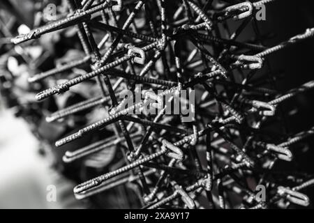 Abstract industrial background photo with dark steel reinforcement Stock Photo