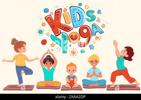 Kids Yoga Horizontal Banners Design Concept. Colorful kids yoga class Stock Vector