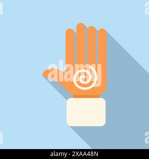Cartoon style icon depicting a hand with a spiral on the palm, evoking concepts like hypnosis, suggestion, and influence Stock Vector