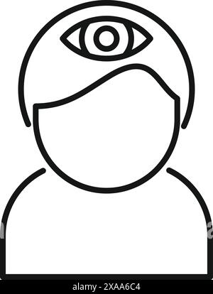Abstract third eye concept icon with spiritual symbolism in simple line art design for meditation, consciousness, and enlightenment, isolated on white background vector illustration Stock Vector
