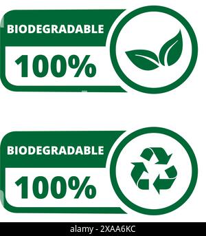 Green 100% biodegradable sign on a white background Stock Vector