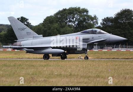 MM7324/36-41, a Eurofighter F-2000A Typhoon operated by 36º Stormo of the Italian Air Force, departing from RAF Fairford in Gloucestershire, England after participating in the Royal International Air Tattoo 2023 (RIAT23). Stock Photo