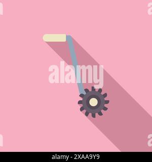 Flat design illustration of a classic pizza cutter with a shadow, isolated on a pastel pink background Stock Vector