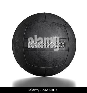 Worn black leather medicine ball  isolated  white background Stock Photo