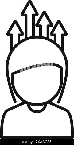 Linear icon depicting a person with arrows pointing upwards, symbolizing progress and development Stock Vector