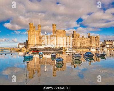 A picturesque sight of Caernarfon Castle in Wales. Stock Photo