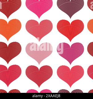Seamless pattern with red hearts. Different red hearts on a white background. Vector valentine illustration. Stock Vector