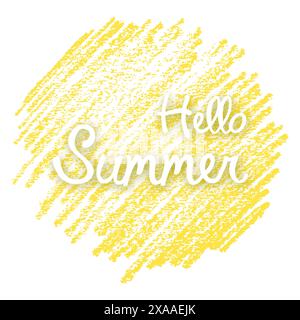 Hello summer on yellow hand drawn spot. Design element for invitation, greeting card, prints and posters. Vector illustration. Stock Vector