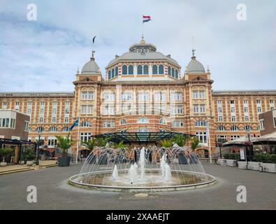 Famous Kurhaus hotel with sparkling fountain in seaside resort Scheveningen close to the city of The Hague. Stock Photo