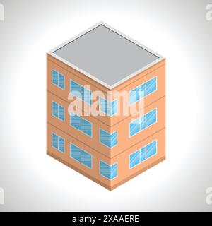 Isometric building. Three-storey house in isometric style. Vector illustration Stock Vector