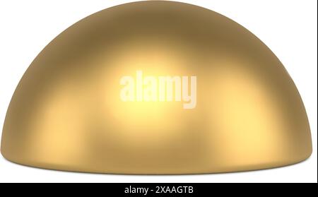 Realistic glossy golden metal semisphere luxury 3d template decorative design vector illustration. Minimalist bright semi sphere half circle geometric Stock Vector