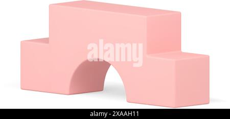 Pink arch stairs platform competition victory achievement award product presentation realistic vector illustration. Premium base stage staircase pedes Stock Vector