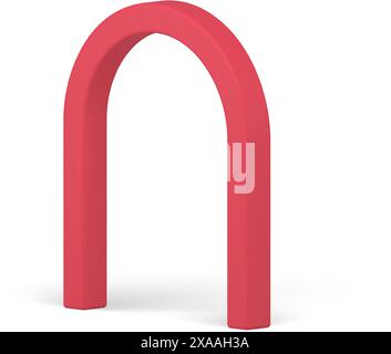 Red archway door curved entrance marketing exhibition showcase isometric realistic vector illustration. Arch geometric shape performance gate exit arc Stock Vector