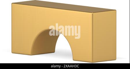 Golden geometric promo display foundation stage performance rectangle arch realistic vector illustration. Curve premium basic geometry shape minimalis Stock Vector