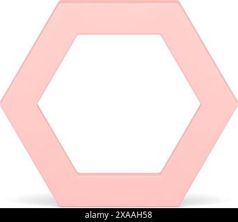 Pink elegant hexagonal frame basic foundation geometric design realistic vector illustration. Polygonal creative glossy border abstract vertical honey Stock Vector