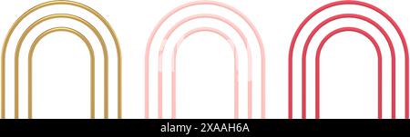 Collection realistic metallic rod arch shape decorative architectural interior exterior design element vector illustration. Set expensive multilevel b Stock Vector