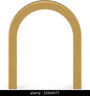 Golden premium arch geometric figure construction archway gate entrance front view realistic vector illustration. Arched pillar access doorway exit sh Stock Vector