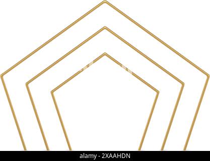 Golden multilevel polygonal arch corner geometric shape 3d element realistic vector illustration. Angled polygon archway mathematic decor figure adver Stock Vector