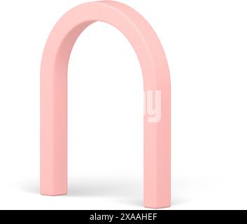 Pink arch entrance curved geometric figure promo showcase advertising realistic vector illustration. Minimalist exhibition display diagonally placed d Stock Vector