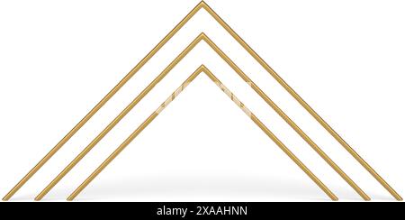 Corner arch golden metallic structure abstract triangle geometric shape 3d element realistic vector illustration. Angled archway architecture entrance Stock Vector
