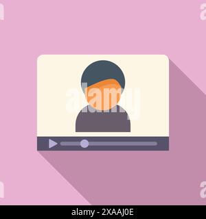 Modern flat design icon depicting a video call with a user wearing a headset on a purple background Stock Vector