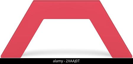 Red architectural angled arch geometric podium 3d element minimalist design realistic vector illustration. Abstract archway construction base foundati Stock Vector