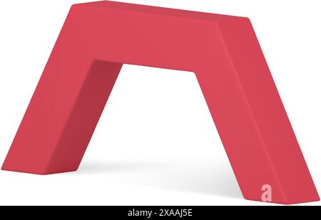 Red geometric 3d arch architectural foundation basic isometric pedestal realistic vector illustration. Abstract geometry gate decorative archway expo Stock Vector