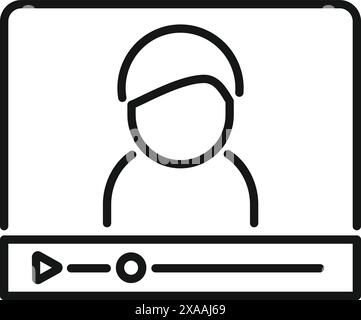 Minimalist icon depicting a person on a video call, with play controls Stock Vector