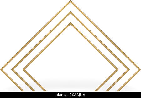 Golden math corner arch multilevel entrance exit expo presentation decor element realistic vector illustration. Minimalist archway level geometric doo Stock Vector