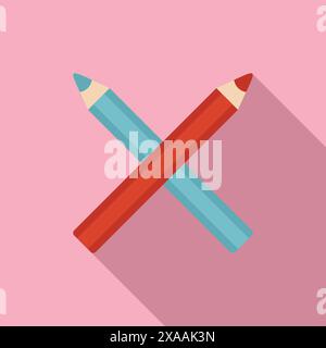 Flat design vector illustration of two pencils crossed over a pastel pink background Stock Vector