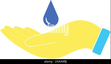Save water color with hand symbol, water drop in hand, save water symbol, water recycling, saving information Stock Vector