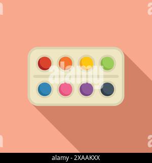 Flat design illustration of a colorful watercolor paint set on a pastel background Stock Vector