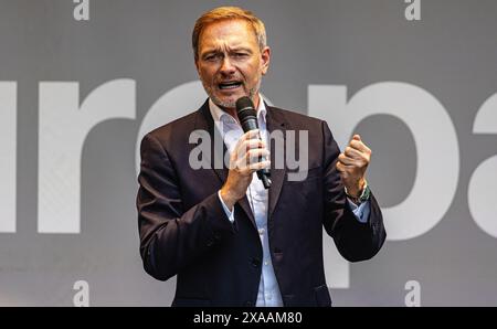 Stuttgart, Germany, 3rd Jun 2024: Christian Lindner, Federal Minister of Finance and Chairman of the Free Democratic Party of Germany (FDP) during his Stock Photo