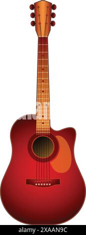 High detailed illustration of a red acoustic guitar isolated on a white background Stock Vector