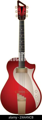 Illustration of a glossy red electric guitar isolated on white, with detailed design Stock Vector