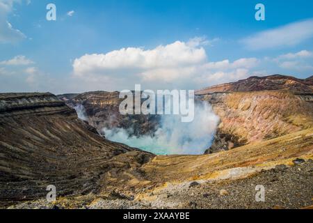 Mount Naka active crater lake, Mount Aso, Kyushu, Japan, Asia Stock Photo