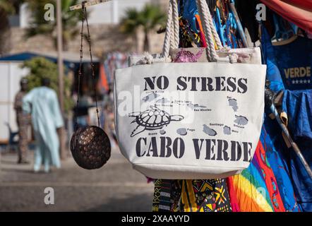 Tourist souvenirs on Market Stall in Cape Verde, Santa Maria, Sal, Cape Verde Islands, Atlantic, Africa Stock Photo