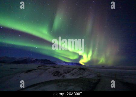 Aurora Borealis (Northern Lights) from Jokulsarlon Glacier Lagoon, Southern Iceland, Polar Regions Stock Photo