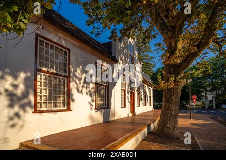 View of whitewashed architecture, Stellenbosch Central, Stellenbosch, Western Cape, South Africa, Africa Stock Photo