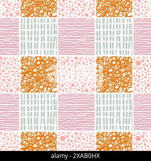 Hand-drawn abstract seamless pattern. Vector Illustration of curves, dots, and doodles Stock Vector
