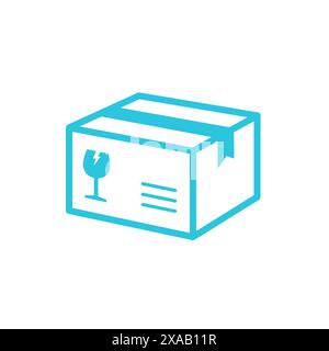 Fragile delivery cardboard box icon. Isolated on white background. From blue icon set. Stock Vector