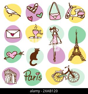 Paris, Seamless pattern, Drawing, Cute design Stock Vector